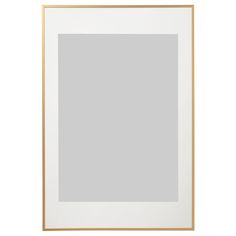 an empty white and gold frame on a white wall with clipping area for text