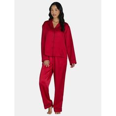 Kick back and relax in the luxurious comfort of The Pioneer Woman's Satin 2-Piece Pajama Set. Crafted in matte satin this glamorous set includes a long-sleeve top and matching pants. Ann elegant indulgence at the end of the day, this pajama set makes an ideal gift for yourself or someone special on your list. Only at Walmart. Size: 3X.  Color: Red.  Gender: female.  Age Group: adult. Red Relaxed Fit Sleepwear For Bedtime, Red Relaxed Fit Sleepwear For Loungewear, Red Relaxed Fit Sleepwear, Silk Loungewear, Long Pajama Pants, Satin Sleepwear, Soft Pajamas, The Pioneer Woman, Satin Pyjama Set