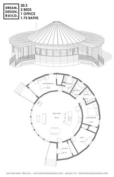 the floor plan for a large building with two levels and an observation dome on top