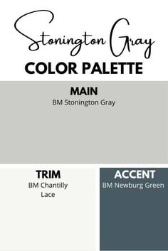 the color palette for storm gray is shown in three different shades, including grey and white