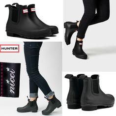 Hunter Ankle Boots Outfit, Short Hunter Boots Outfit, Short Hunter Boots, Hunter Boots Outfit Fall, Ankle Rain Boots Outfit, Short Hunter Rain Boots, Black Waterproof Slip-on Boots, Hunter Short Boots