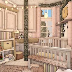 a baby's room is decorated in pastel colors