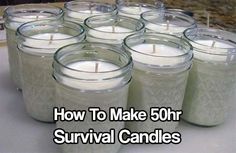 50hr Survival Candles. candles will be one of the best things you could have stocked up on. Regular Candles are cheap but do not last that long. Diy Emergency Candles, Survival Candle, Emergency Candles, Emergency Prepardness, Doomsday Prepping, Burning Candles, Prepper Survival, Emergency Supplies