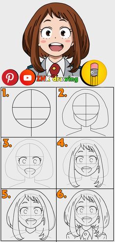 Subscribe to my channel for more tutorial ❤️ #draw #animedrawing #drawings #myheroacadmia #anime #ochako #stupid How To Draw Anya Forger Step By Step, Anime Tutorial Step By Step, How To Draw Anime Step By Step, Anime Drawing Practice, Anime Drawing Step By Step, Anime Character Design References, Anime Practice, Learn To Draw Anime