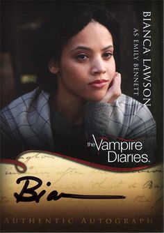 an advertisement for the vampire diaries featuring a woman with her hand on her chin