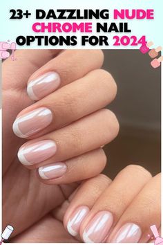 Nude chrome nails featuring a classic French tip with white accents on short, natural-shaped gel nails. Ideal for professional settings or casual wear, offering a timeless glossy finish. Nude Chrome Nail, Nude Chrome Nails, Natural French Nails, French Manicure Short Nails, Classy Gel Nails, Nude Chrome, Elegant Bridal Nails, Gel Chrome Nails, Chrome Nail Colors