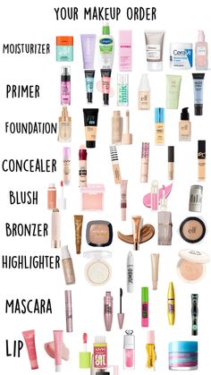 En premier tu applique ton moisturizer, ensuit le primer, foundation, concealer, blush, bronzer, highlighter, mascara, et ton gloss! Makeup Routine Guide, Safe Makeup, Haut Routine, Preppy Makeup, Makeup Order, Simple Makeup Tips, Sephora Skin Care, Basic Makeup, Makeup Guide