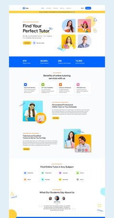 an image of a website page with the wordpress theme in blue, yellow and white