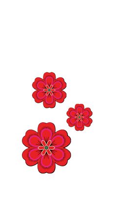 three red flowers on a white background