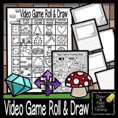 the video game roll and draw is shown in front of a mushroom with other items