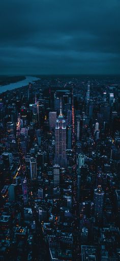 an aerial view of the city at night