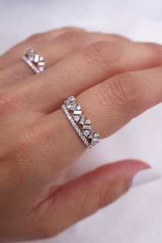 This modern deco style ring makes for a captivating wedding band or a stunning new addition to your fine jewelry!Custom made to order. Please allow 6-8 weeks for delivery. Modern Deco, Deco Ring, New Bands, Custom Jewelry Design, Diamond Band, Anniversary Ring, Ring Collections, Deco Style, Diamond Bands