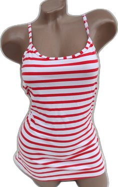 Striped Racerback Tops For Spring, Red Fitted Scoop Neck Tank Top, Fitted Red Tank Top With Scoop Neck, Red Fitted Tank Top For Summer, Fitted Red Tank Top For Summer, Summer Tops With Stretch And Tank Straps, Summer Stretch Tops With Tank Straps, Trendy Red Tank Top, Red Racerback Casual Top