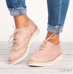 Lasaky - Casual Flat Shoes with Thick Sole and Round Toe, Front Strap Detail Women Brogues, Ankle Flats, Oxfords Shoes, Women Platform Shoes, Fashion Shoes Sneakers, Ankle Strap Flats, Sport Shoes Women, Brogue Shoes, Casual Flat Shoes