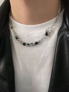 Nude À la mode Collar  Acier inoxydable   Embellished Boys Necklace, Spider Necklace, Punk Accessories, Collar Chain, Neck Accessories, Crystal Bead Necklace, Mens Chain Necklace, Mens Jewelry Necklace, Punk Jewelry