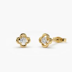 14k Diamond Clover Stud Earrings DetailsGold Kt: 14K (also available in 14k)Available Gold Color: Rose Gold, Yellow Gold, White GoldLength and Width of Stud: 5.25 X 5.25MMRound Diamonds: 2 pcs 2.5MMTotal CTW: 0.14 ctwDiamond Color-Clarity: D Color VVS1Diamond: Moissanite Diamond You'll look enviously stylish in these eye-catching star diamond earrings. A unique display of luxury, these diamond earrings will show off your unwavering self-confidence. The beautiful star setting features twelve individual diamonds that will make your ears sparkle. Bright and beautiful, these diamond earrings can work for both day and night wear. Shipping Time 10-12 Working Days Jewelry Expensive, Star Setting, Gold Earrings For Kids, Diamond Tops, Clover Jewelry, Small Stud Earrings, Bezel Earrings, Gold Diamond Studs, Stud Earrings Gold