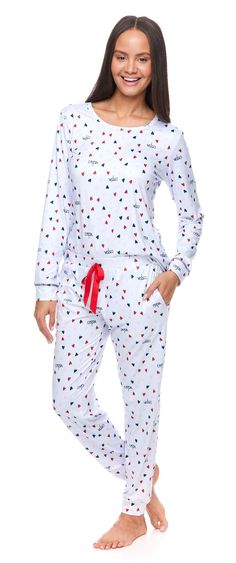 PRICES MAY VARY. U.S. Polo Assn. Ladies Pajamas: Long sleeve pajamas for women are perfect for lounging, resting, and sleeping. Give this stylish and comfy womens sleepwear set to yourself or someone you love Women's matching pajama set sports an allover red, pink, and white tiny hearts print against a white background. USPA logo scattered throughout Long-sleeve PJ top features a wide crew neckline Pajama pants with pockets for women have a flat elastic waistband with red waist tie and banded leg openings for a jogger fit Yummy stretch polyester knit fabric feels soft and comfy. Machine washable for easy wear The U.S. Polo Assn. Ladies Pajamas Set is a stylish and comfortable choice for lounging, resting, or sleeping, making it a perfect womens sleepwear gift for yourself or someone specia Valentine Pajamas, Christmas Pjs Women, Cute Pajama Set, Womens Pj Sets, Matching Pajama Set, Ladies Pajamas, Pajama Sets For Women, Pajamas Long Sleeve, Womens Sleepwear