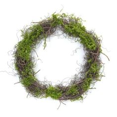 a moss covered wreath on a white background