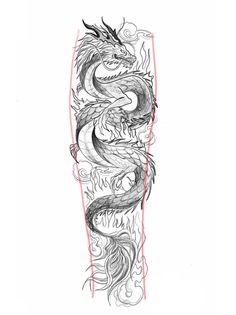 a drawing of a dragon on the side of a leg with flames coming out of it