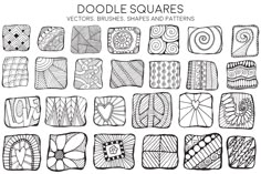 doodle squares in black and white on a white background with the words doodle squares written