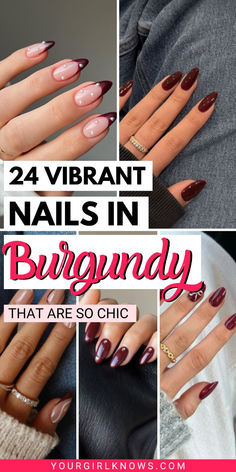 Looking for bold nail designs that stand out? These 24 gorgeous burgundy nail ideas will add drama and flair to your look. Save this pin for your next manicure inspiration! November Nails Ideas Burgundy, Cranberry Nails Acrylic, Pink And Wine Nails, Burgundy Fall Nails 2024, Malaga Wine Nails Design, Nails For Wine Color Dress, Maroon Nail Design Ideas, Wine Colored Fall Nails, Dark Maroon Nails Burgundy