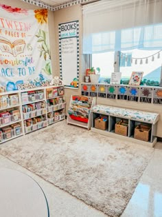 a classroom with lots of books and toys