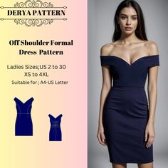 the off shoulder dress pattern is available in sizes s - 3xl