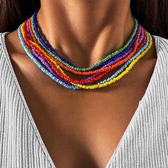 PRICES MAY VARY. Beaded necklaces are made of alloy,it is high quality and not easy broken,if you wear it,you can feel it is soft and comfortable Colorful beaded necklaces are not easy to knot and convenient to wear.The size is 14.6in+2.95in extender chain,you can adjust the length of necklace freely by yourself Layered necklace is classic and fashionable design,mainly composed of colorful beaded Rainbow necklace is the perfect gift for family or friends on Birthday, Christmas, Valentine's Day or Mother's Day! Summer beach necklace accessories are novel and simple style,which perfect for various occasions,such as festival party,summer beach,traveling,nightclub,carnival,it can catch the eye of others 1.Colorful beads necklace is delicate and unique design for most women,you will leave a dee Layered Necklace Beads, Necklaces Colorful, Colorful Necklaces, Beaded Rainbow, Rainbow Beach, Multicolor Jewelry, Beach Necklace, Necklace Layered, Beach Necklaces