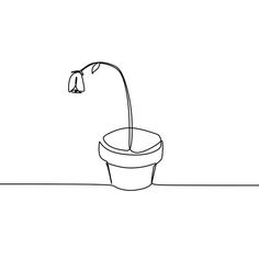 a black and white drawing of a flower in a pot