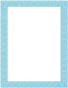 a blue square frame with an intricate pattern on the border, and a white background