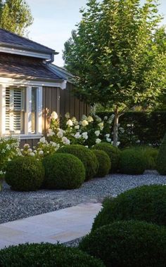 an image of a house with landscaping in the foreground and texting on the right side