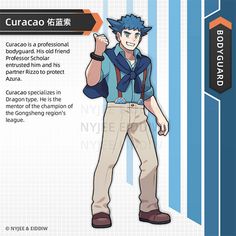 the card features an image of a man with blue hair, wearing a vest and tie