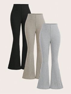 Women's Solid Color Ribbed Flared Leggings Multicolor Elegant   Knitted Fabric Plain Flare Leg Medium Stretch  Women Clothing, size features are:Bust: ,Length: ,Sleeve Length: Padded Camisole, Leggings Flare, Teen Clothes, Flared Leggings, Flare Leg Pants, Flare Leg Jeans, Flare Trousers, Flare Leggings, Inspiration Mode