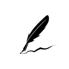 a black and white silhouette of a feather quill with ink on it's tip