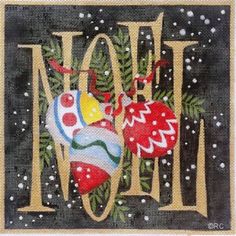 a cross stitch christmas card with ornaments on it