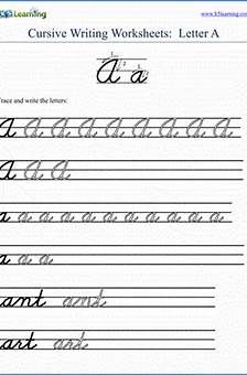 cursive writing worksheet letter a