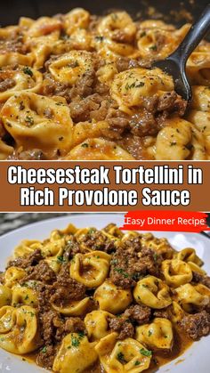 cheesesteak tortellini in rich provolione sauce is an easy dinner recipe