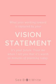 a pink background with the words vision statement written in white on it and an image of a