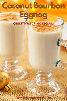 two glasses of coconut bourbon eggnog on a table