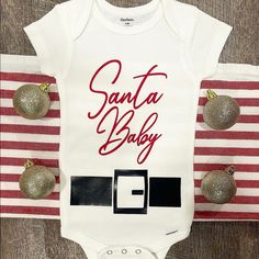 Oh How Adorable?!? Cute Cotton Onesie For Holidays, White Cotton Onesie For Holidays, Holiday White Cotton Onesie, Christmas Onsies, Cricket Designs, Honest Baby Products, Christmas Onesie, Santa Suits, Cricut Craft