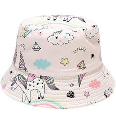 PRICES MAY VARY. Unique Design: Cute print pattern all over this bucket hat, makes your sweet more attractive and charming the crowd. It is great for travel, beach, vacation, trip, outdoor activities, street strolling. Material: 100% Cotton, soft and lightweight. Provide sun protection for your sweet while the sun is beating down and breathable for all-day wear. Size: One size fits most kids. Head circumference is 52cm (20.5"). Packable and Reversible: Easy to pack and roll into your bag and poc Playful Cotton Bucket Hat For Vacation, Beach Season Bucket Hat, Playful White Bucket Sun Hat, Beach Bucket Sun Hat, Playful White Sun Hat With Curved Brim, Cute Bucket Hat For Beach Season, Cute Cotton Sun Hat For Vacation, Adjustable Fun Bucket Hat For Beach Season, Trendy Summer Bucket Sun Hat