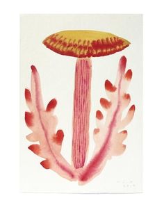 a watercolor painting of a mushroom on white paper