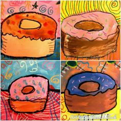 four different pictures of donuts with frosting and sprinkles on them