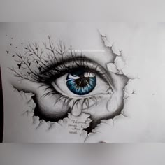 a drawing of an eye looking through a hole in the paper