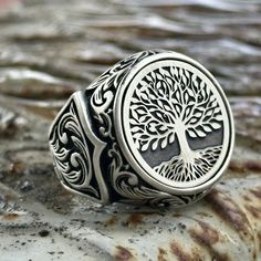 Silver Tree of Life Ring, Family Silver Ring, Tree of Life Yggdrasil Ring, Celtic Signet Ring, Viking Ring, Gift For Dad, Gift For Him   ★Item Details * Gender : Male / Female * Material : 925K Sterling Silver * Total weight :   14 Grams ✔ Ready to Ship in 1-2 Business Days .. ✔ Shipped to the Worldwide 1-5 business days with free shipping... ✔ The product will be sent to you with a handmade wooden box to avoid any damage during shipping... ✔ Visit our store, browse other Men's jewelry, silver a Tree Of Life Ring, Handmade Wooden Boxes, Viking Ring, Silver Tree, Gold Collection, Signet Ring, Tree Of Life, Beautiful Bracelet, Silver Fashion