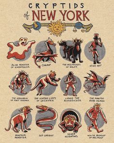 an old book with pictures of different types of animals and people in the style of new york