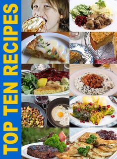 the top ten recipes cookbook is shown with pictures of food and drinks on it