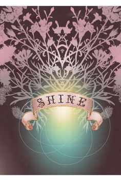 a cross stitch pattern with the word shine on it and some trees in the background