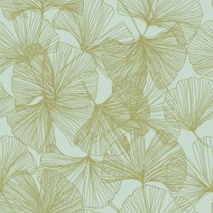 a green and white wallpaper with leaves