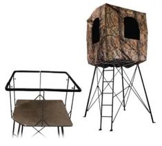 two different types of treestands with one sitting on the ground and another standing up